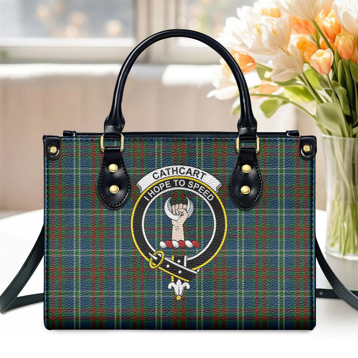 Cathcart Tartan Crest Leather Handbag