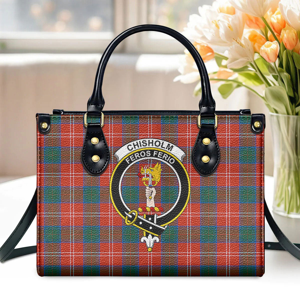 Chisholm Ancient Tartan Crest Leather Handbag