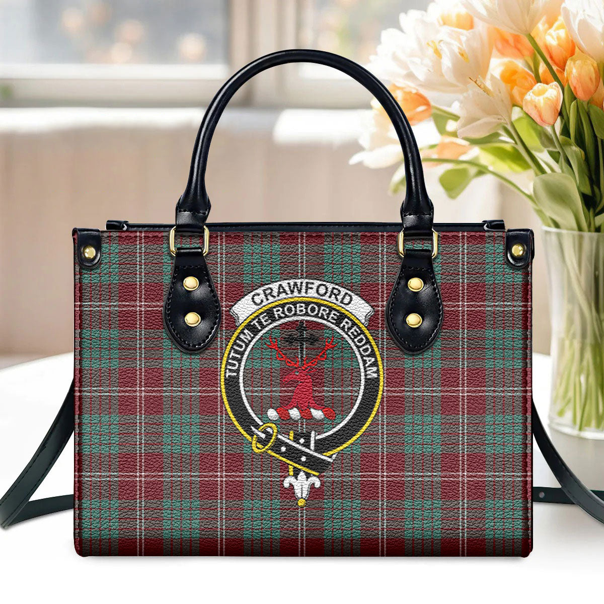 Crawford Modern Tartan Crest Leather Handbag