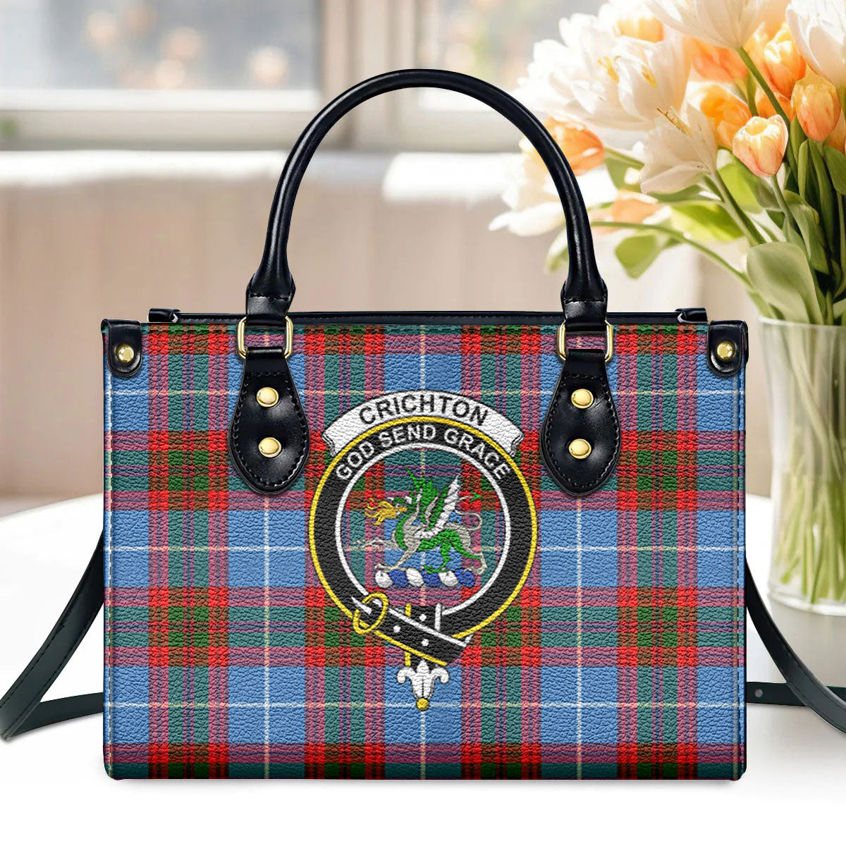 Crichton Tartan Crest Leather Handbag