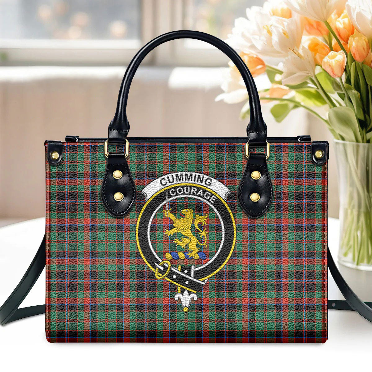 Cumming Hunting Ancient Tartan Crest Leather Handbag