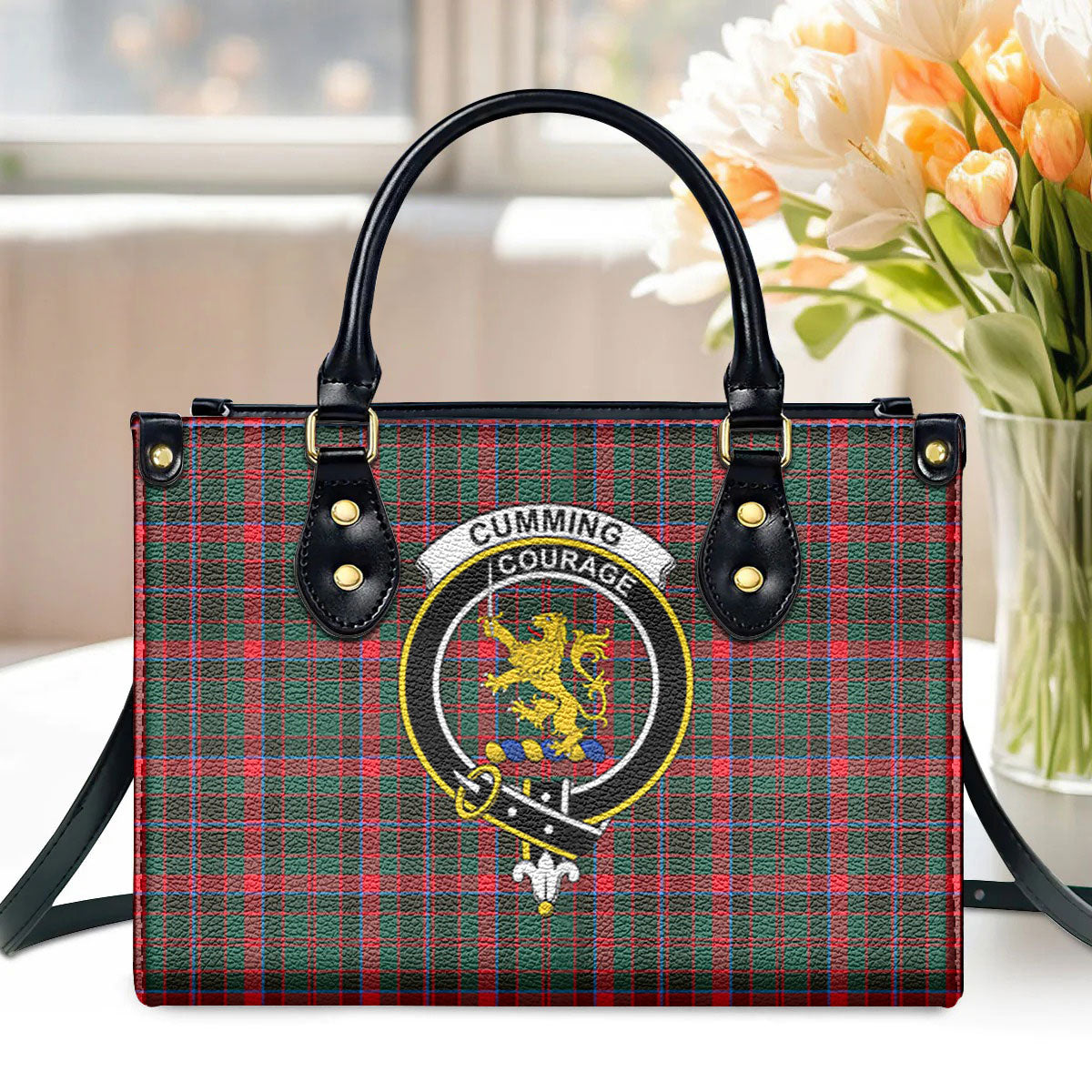 Cumming Hunting Modern Tartan Crest Leather Handbag