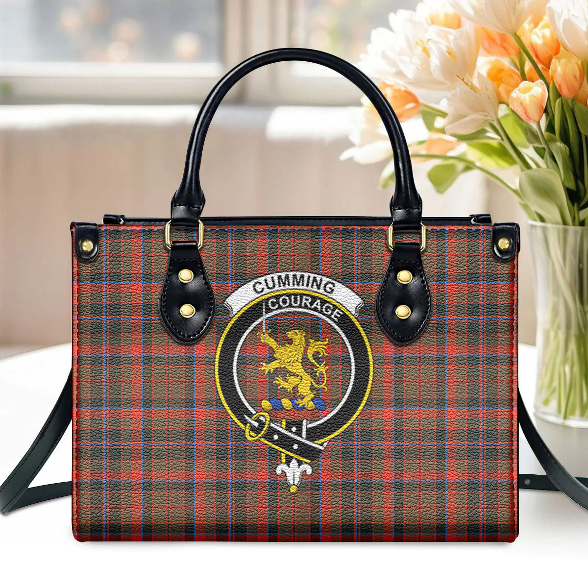 Cumming Hunting Weathered Tartan Crest Leather Handbag