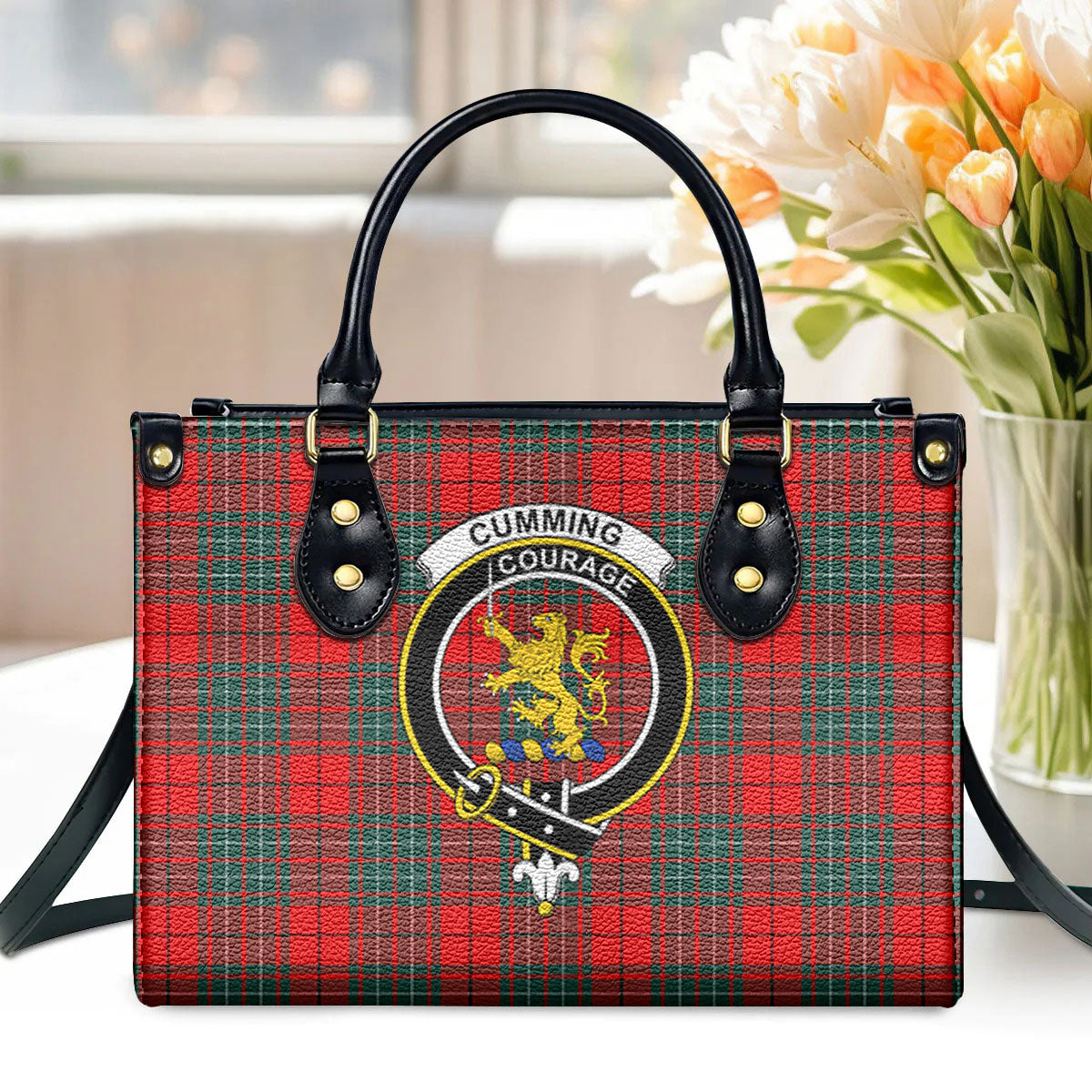 Cumming Modern Tartan Crest Leather Handbag