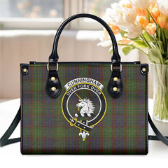 Cunningham Hunting Modern Tartan Crest Leather Handbag