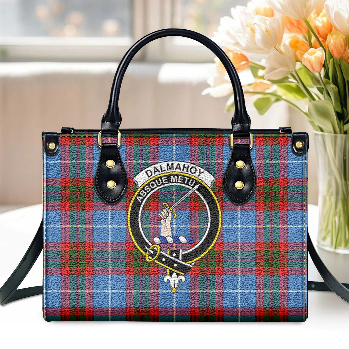 Dalmahoy Tartan Crest Leather Handbag