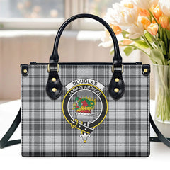 Douglas Grey Modern Tartan Crest Leather Handbag