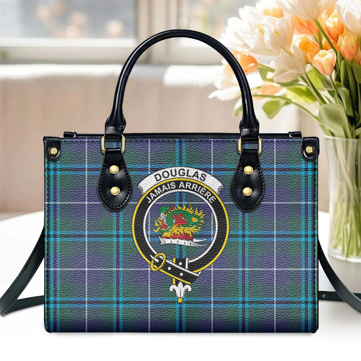 Douglas Modern Tartan Crest Leather Handbag