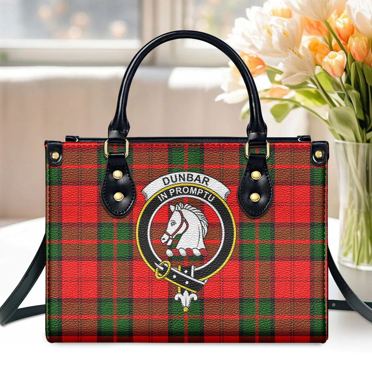 Dunbar Modern Tartan Crest Leather Handbag