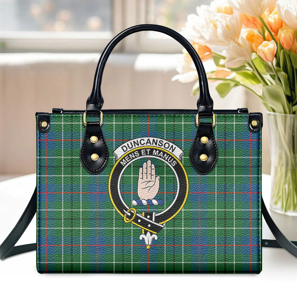 Duncanson Tartan Crest Leather Handbag