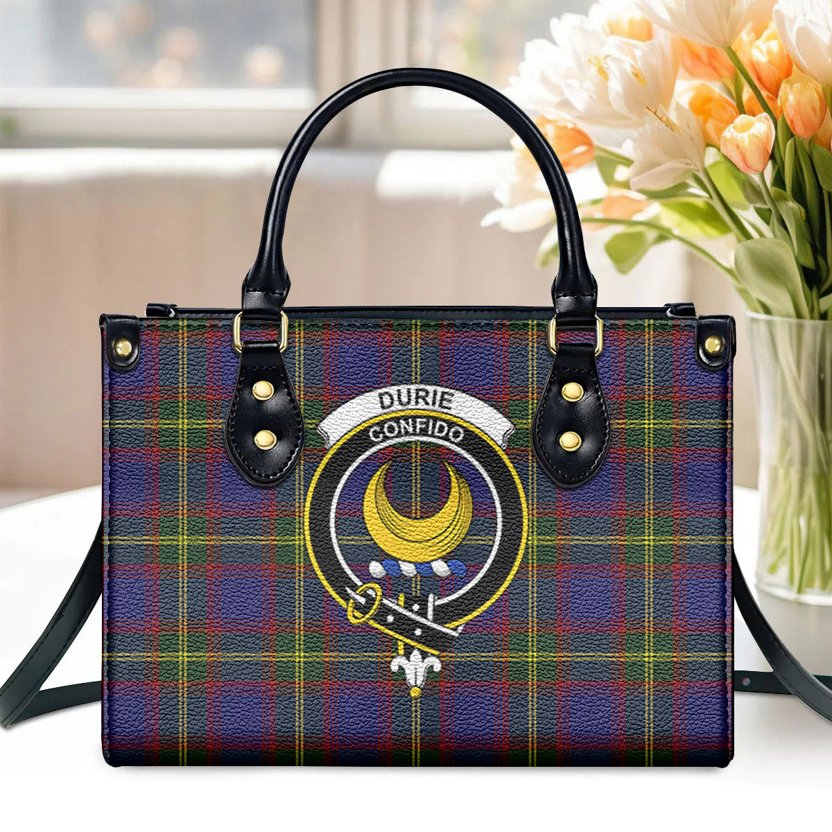 Durie Tartan Crest Leather Handbag