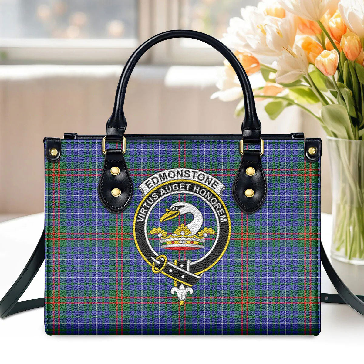 Edmonstone Tartan Crest Leather Handbag