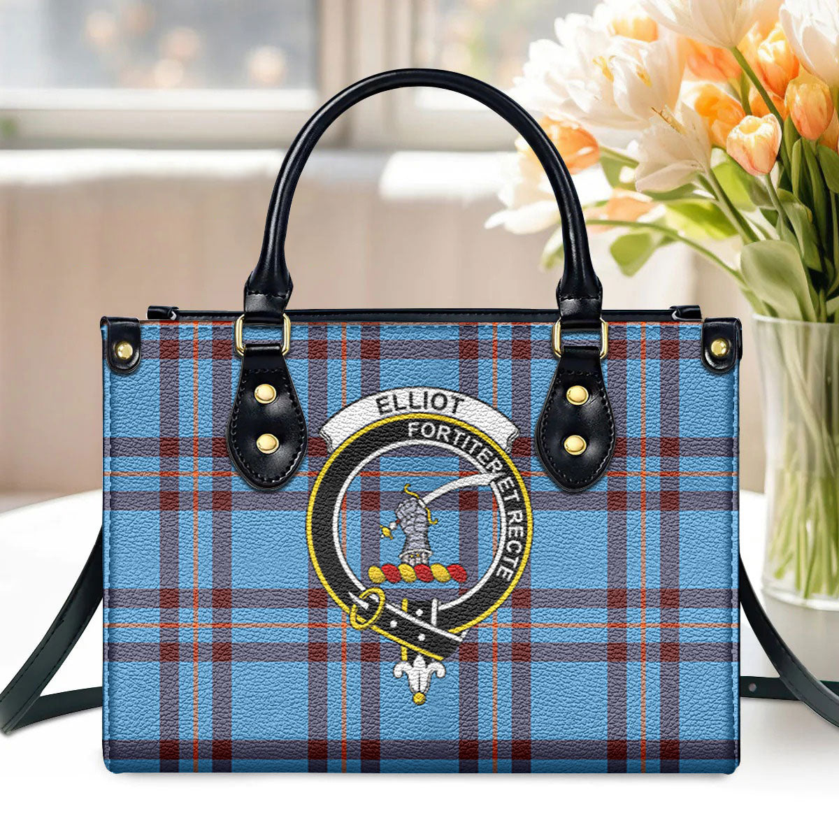 Elliot Ancient Tartan Crest Leather Handbag