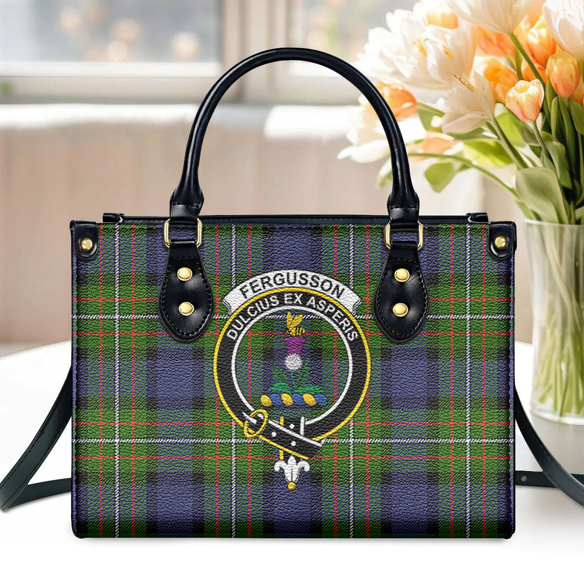 Fergusson Modern Tartan Crest Leather Handbag