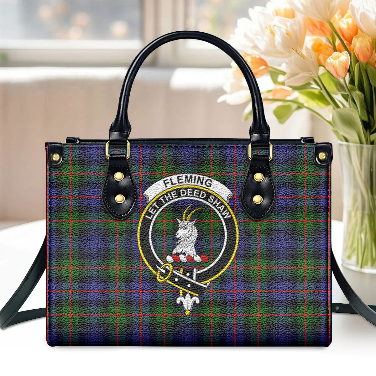 Fleming Tartan Crest Leather Handbag