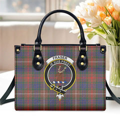 Fraser (of Lovat) Hunting Modern Tartan Crest Leather Handbag