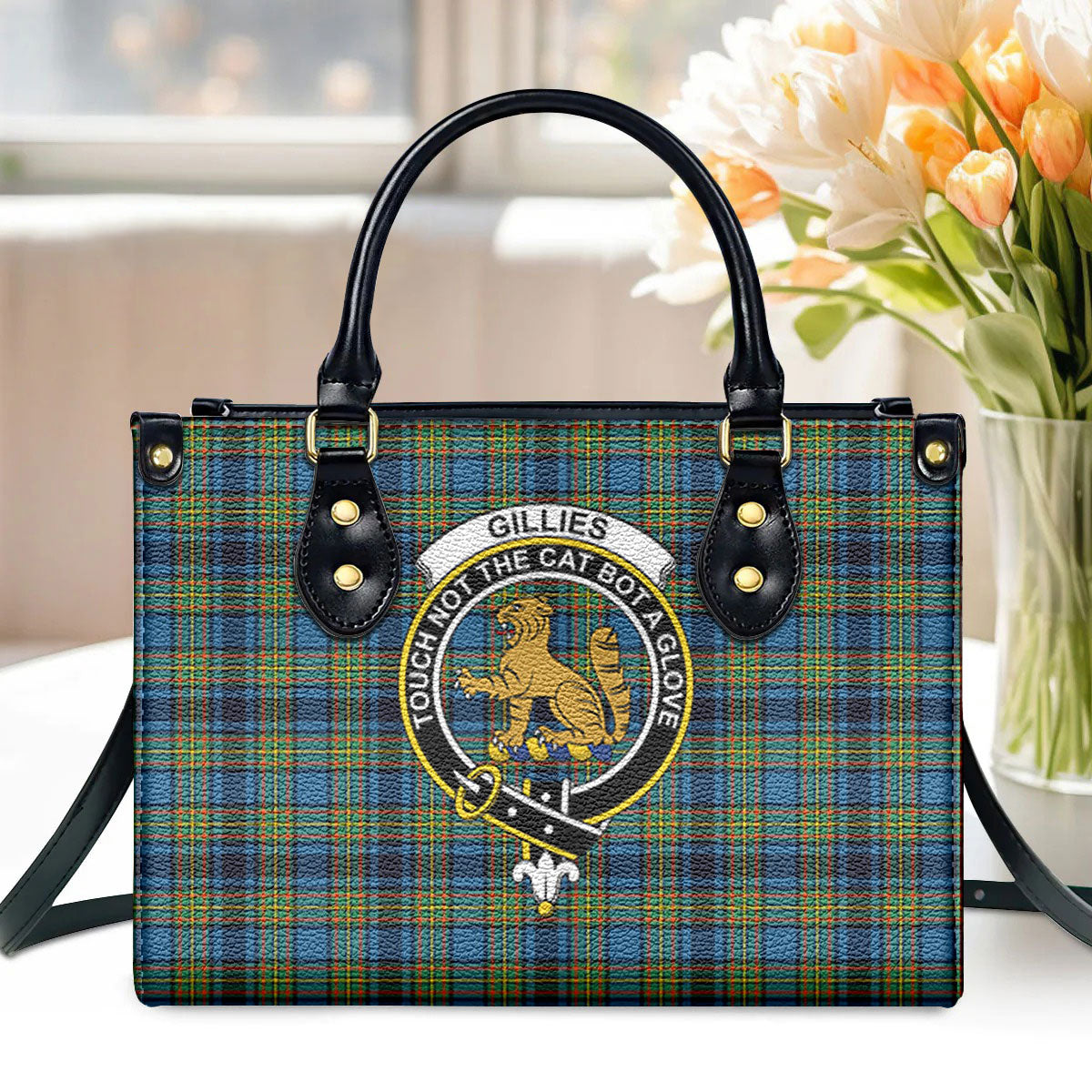 Gillies Ancient Tartan Crest Leather Handbag