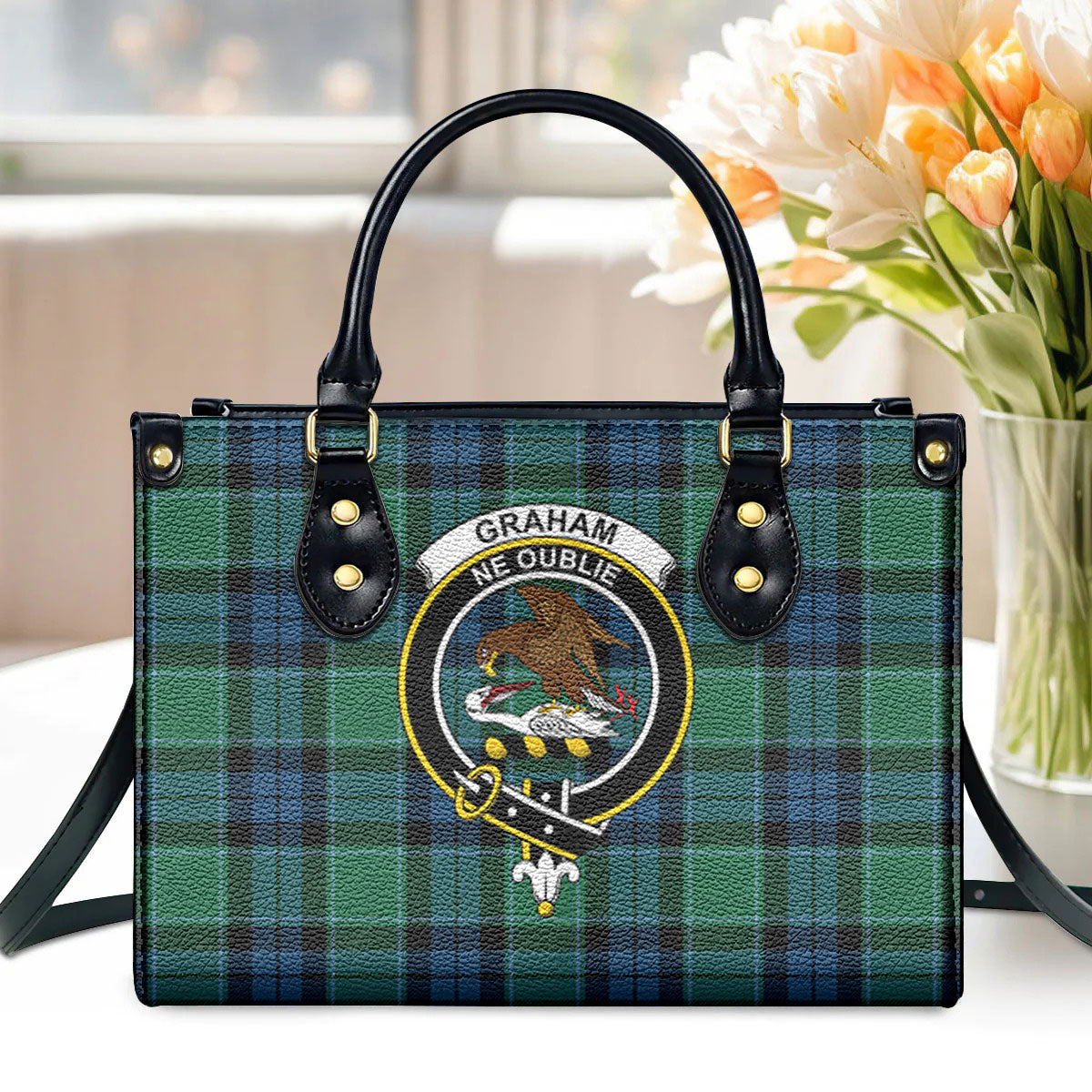 Graham of Menteith Ancient Tartan Crest Leather Handbag