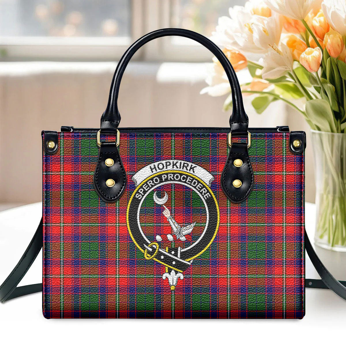 Hopkirk Tartan Crest Leather Handbag