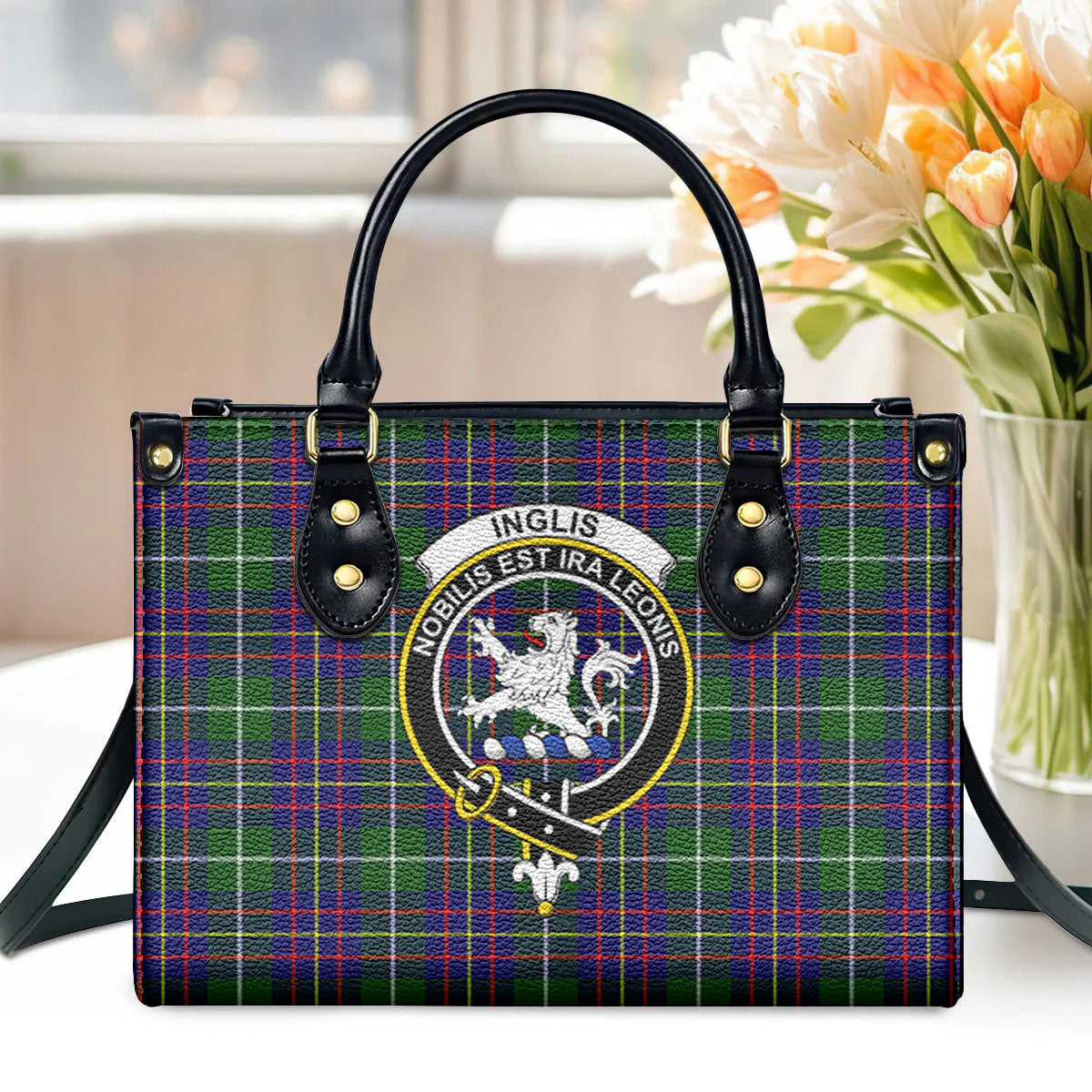 Inglis Modern Tartan Crest Leather Handbag