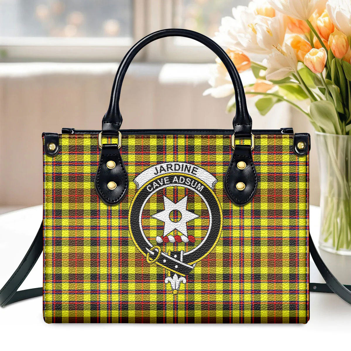 Jardine Tartan Crest Leather Handbag