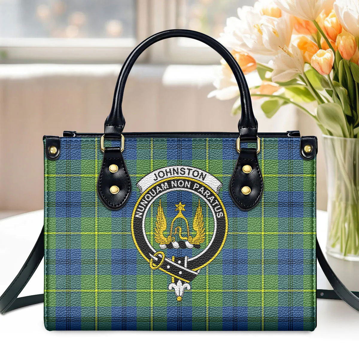 Johnston Ancient Tartan Crest Leather Handbag