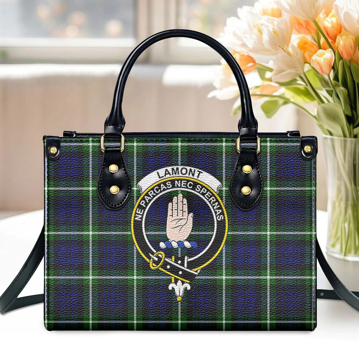 Lamont Modern Tartan Crest Leather Handbag