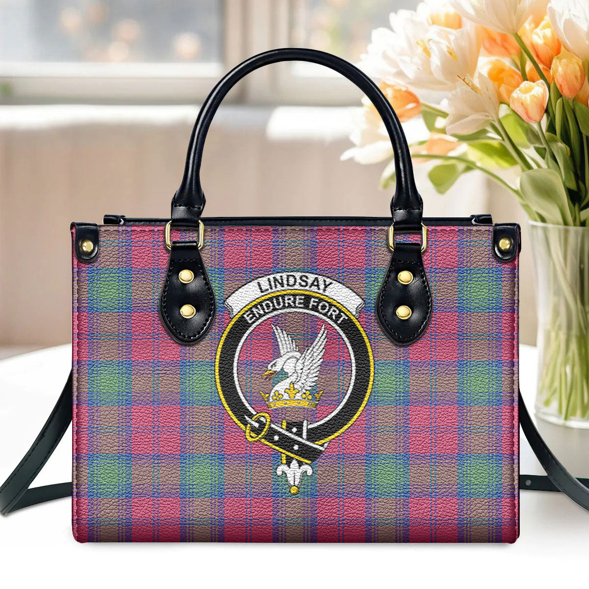 Lindsay Ancient Tartan Crest Leather Handbag