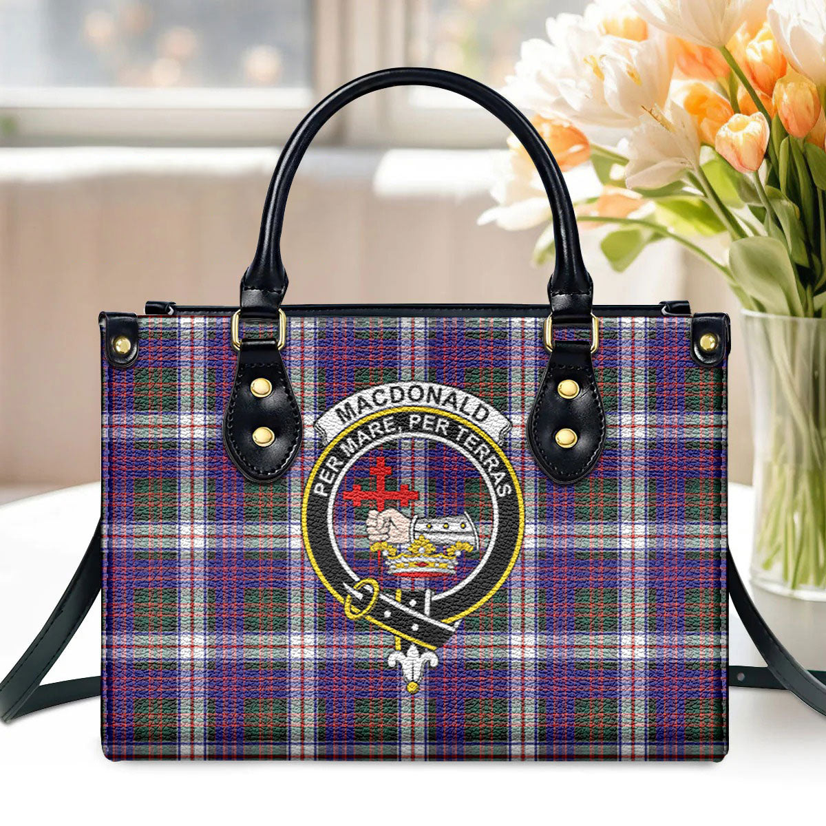 MacDonald Dress Modern Tartan Crest Leather Handbag