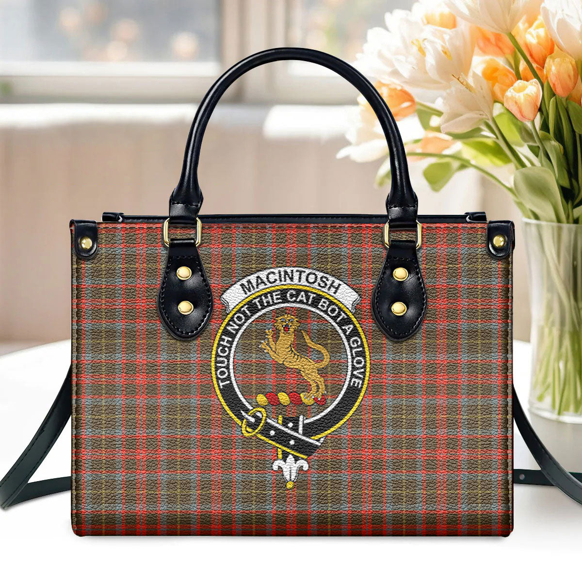 MacIntosh Hunting Weathered Tartan Crest Leather Handbag