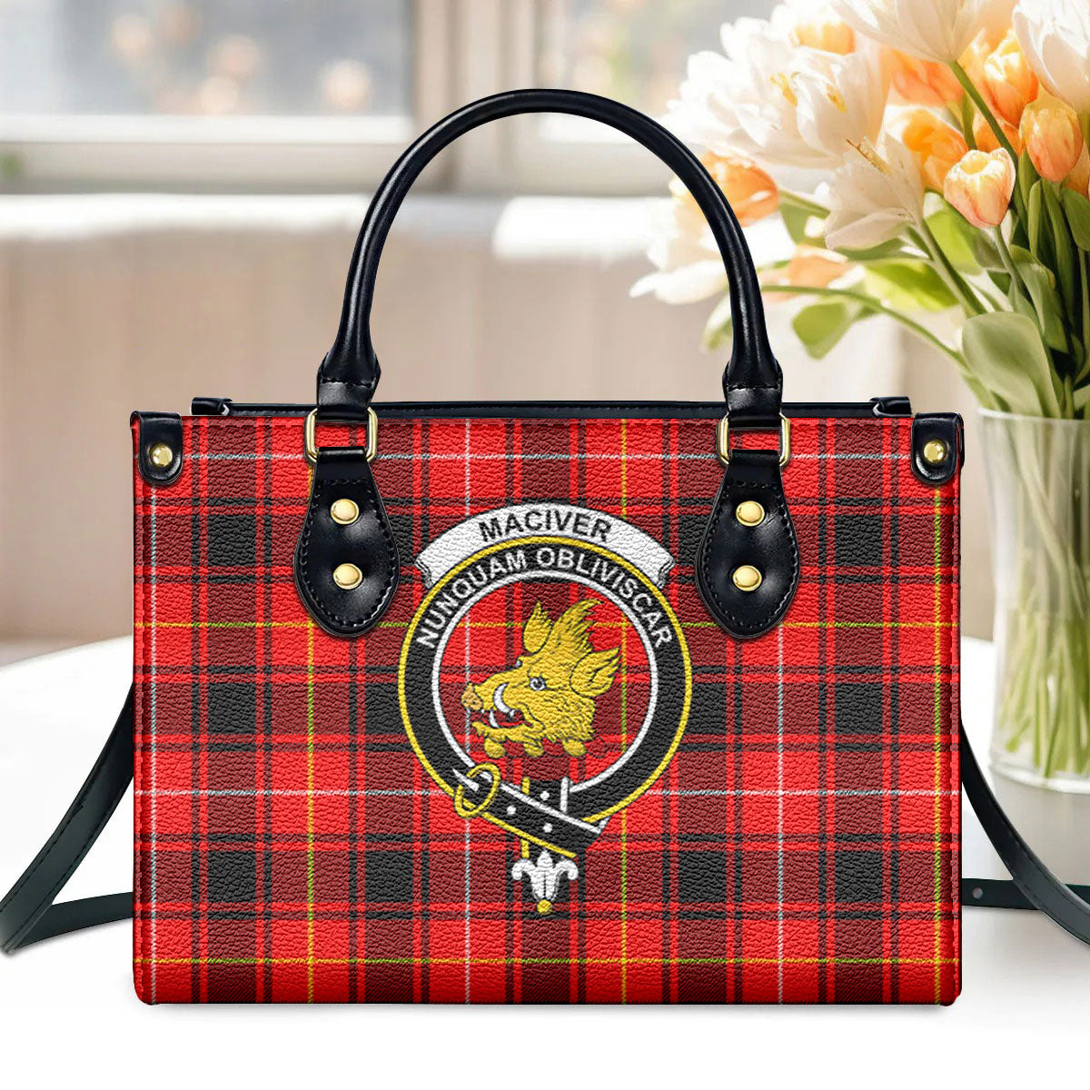 MacIver Modern Tartan Crest Leather Handbag