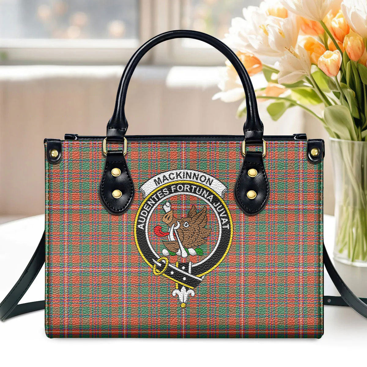 MacKinnon Ancient Tartan Crest Leather Handbag