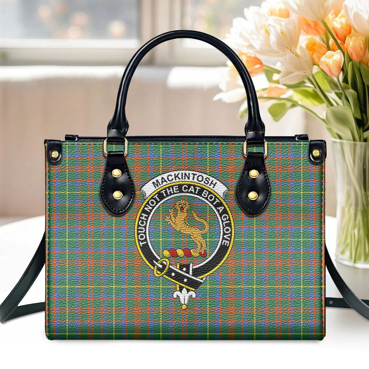 MacKintosh Hunting Ancient Tartan Crest Leather Handbag