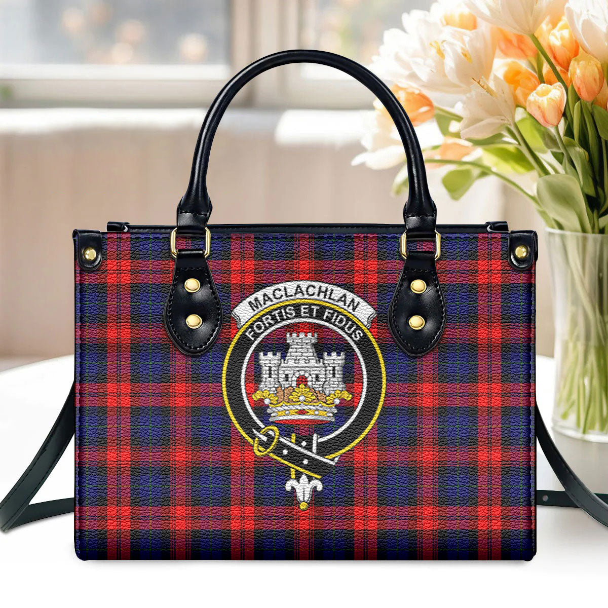 MacLachlan Modern Tartan Crest Leather Handbag