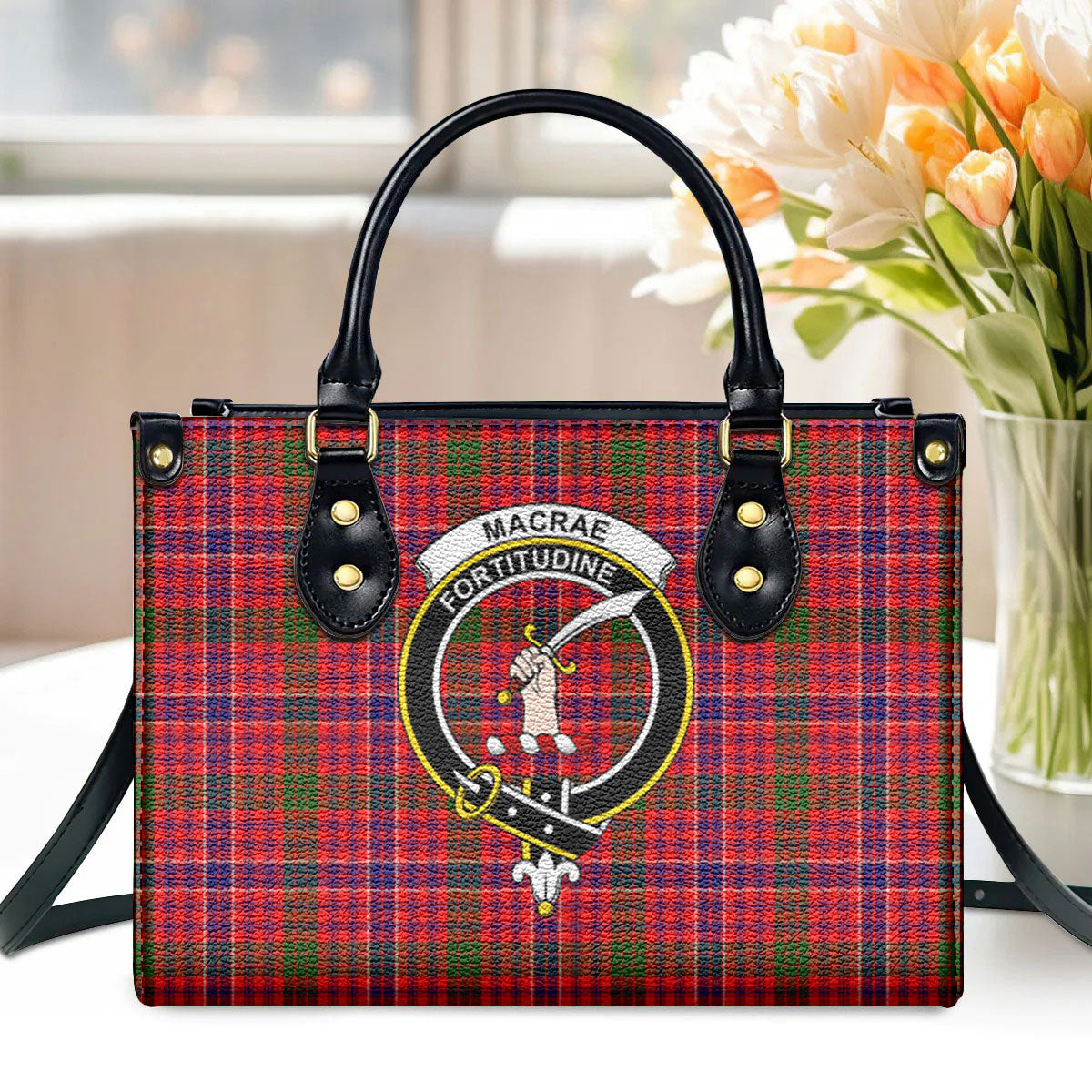 MacRae Modern Tartan Crest Leather Handbag