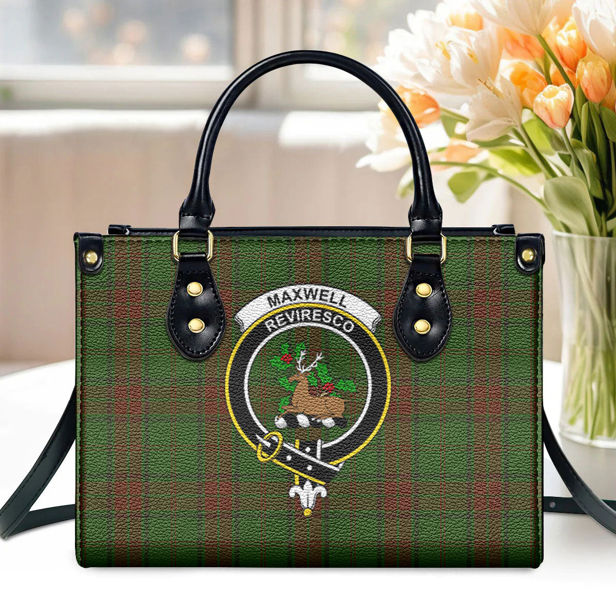 Maxwell Hunting Tartan Crest Leather Handbag