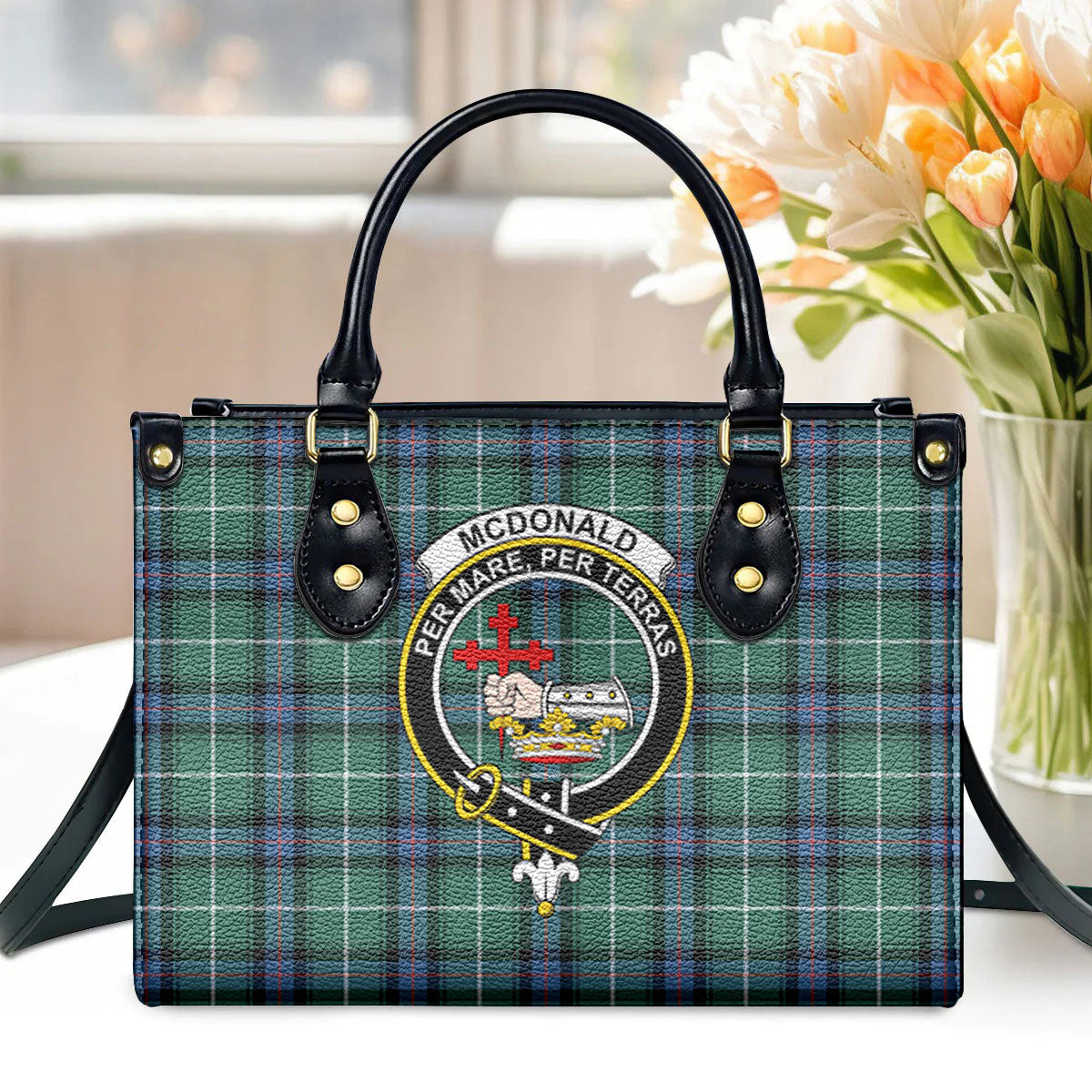 McDonald of the Isles Hunting Ancient Tartan Crest Leather Handbag