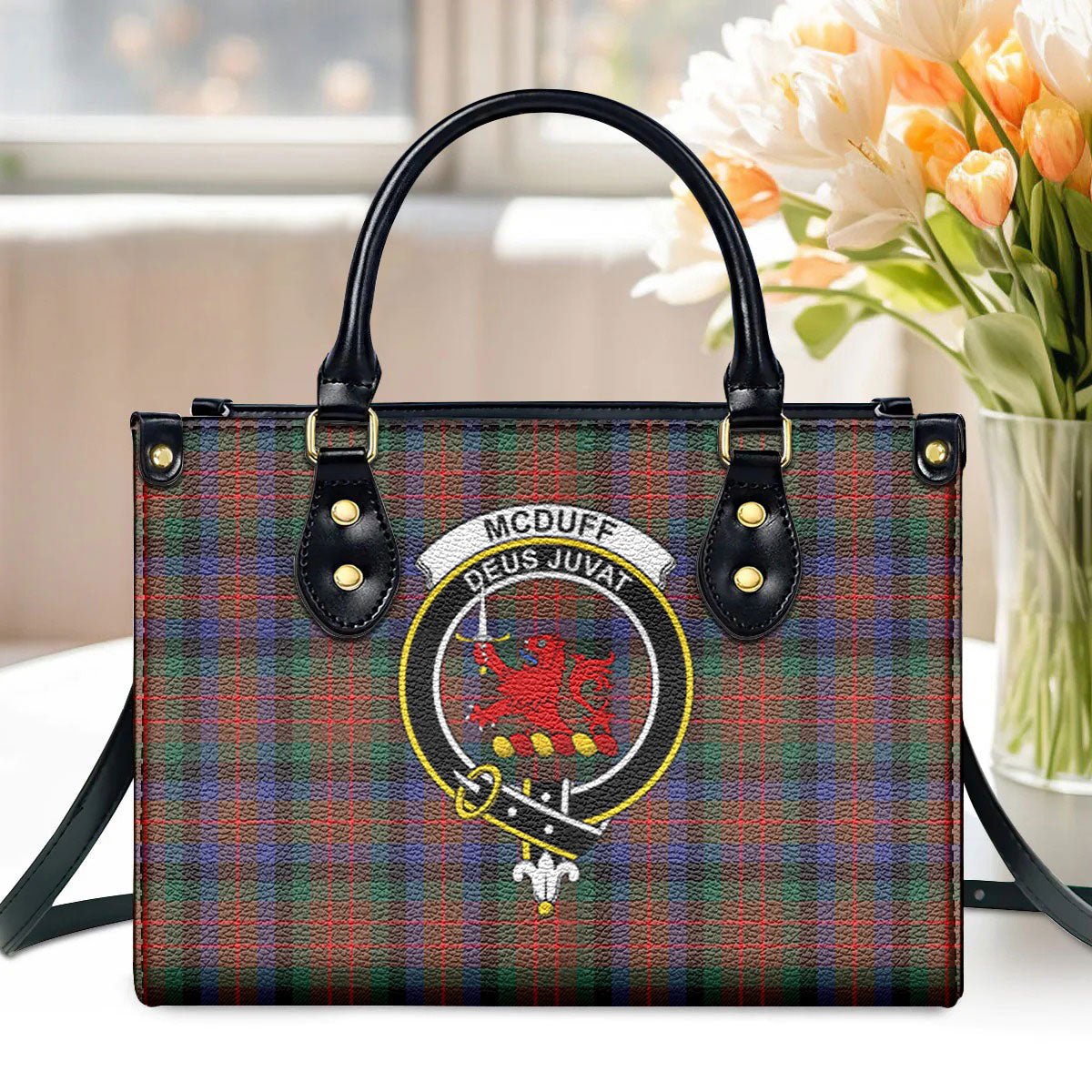 McDuff Hunting Modern Tartan Crest Leather Handbag