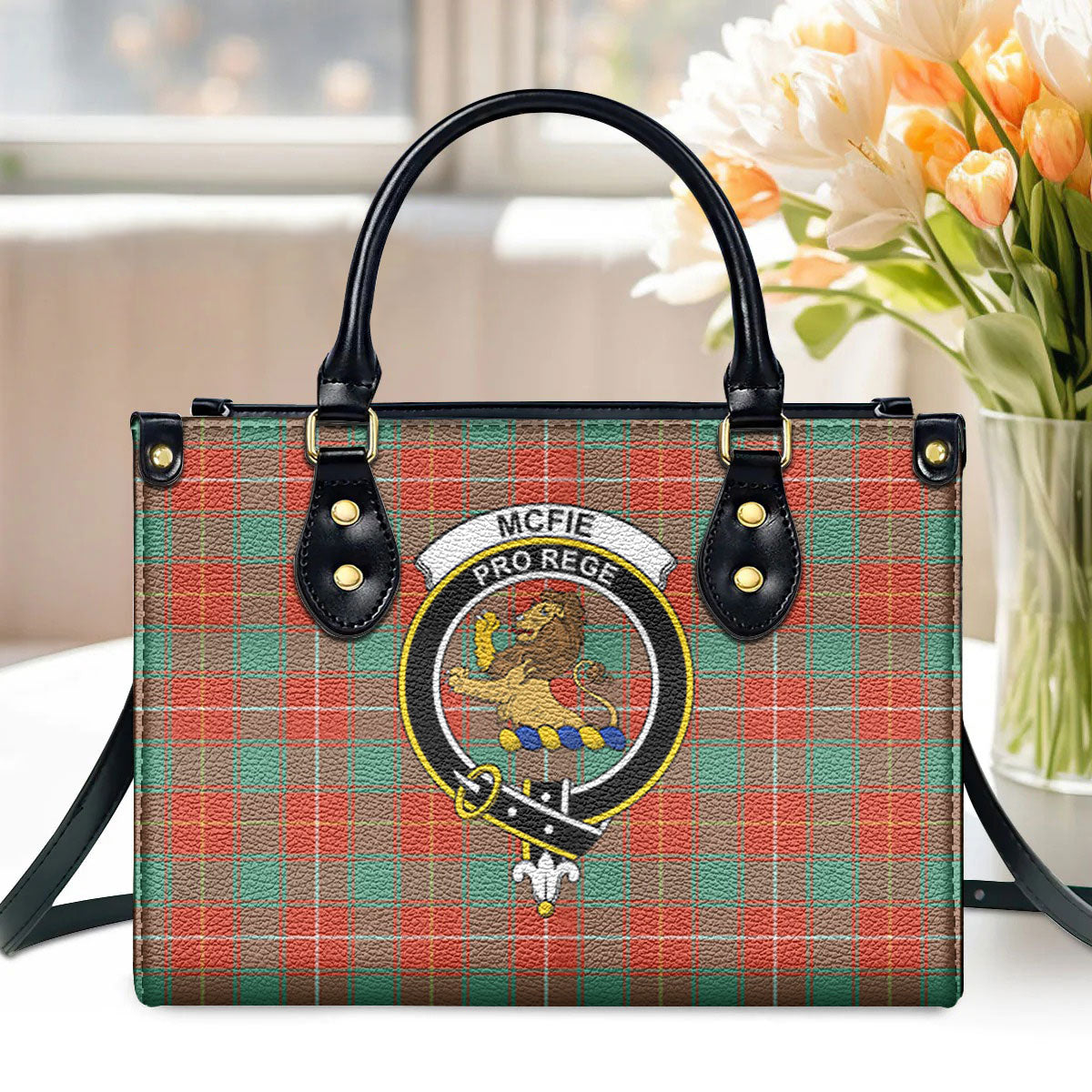 McFie Ancient Tartan Crest Leather Handbag