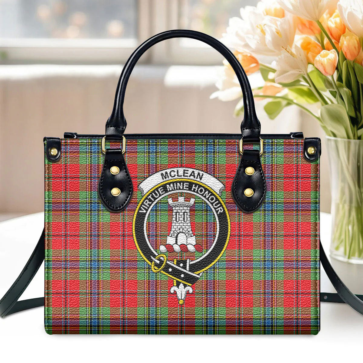 McLean of Duart Modern Tartan Crest Leather Handbag