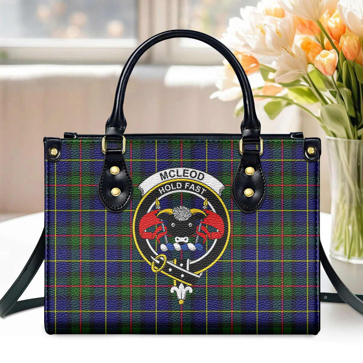 McLeod of Harris Modern Tartan Crest Leather Handbag