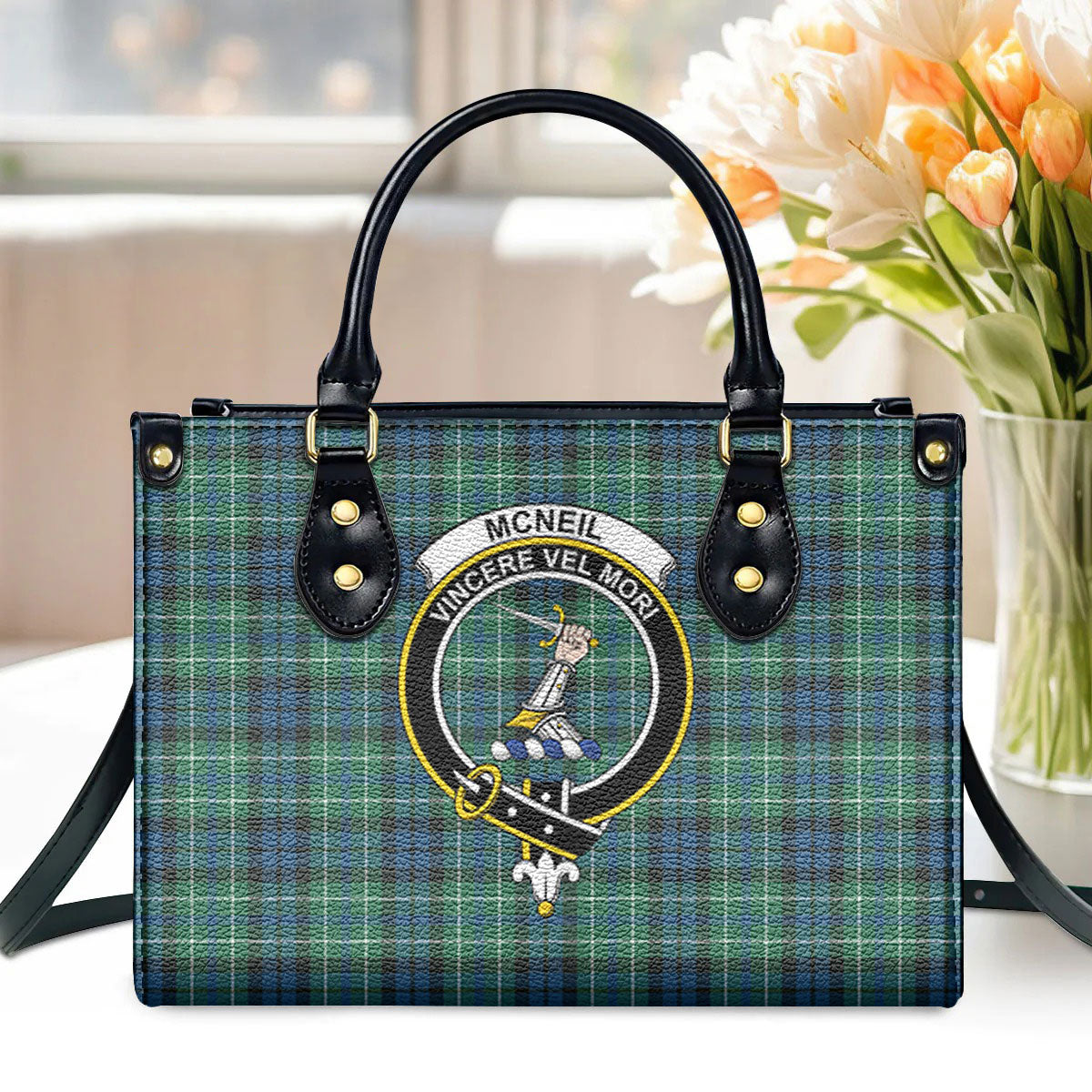 McNeil of Colonsay Ancient Tartan Crest Leather Handbag