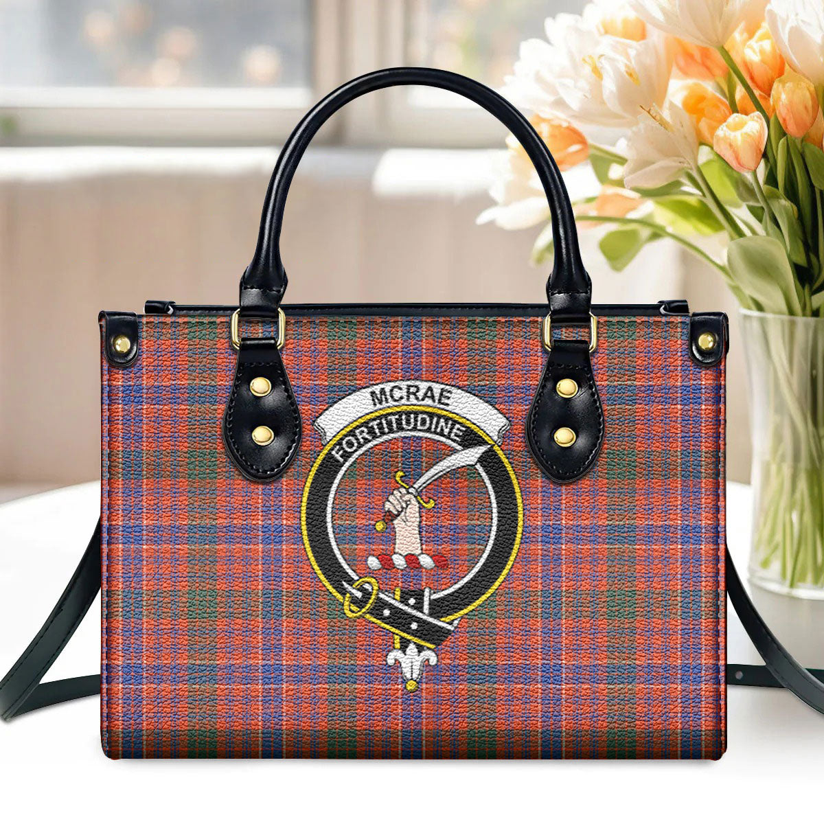 McRae Ancient Tartan Crest Leather Handbag