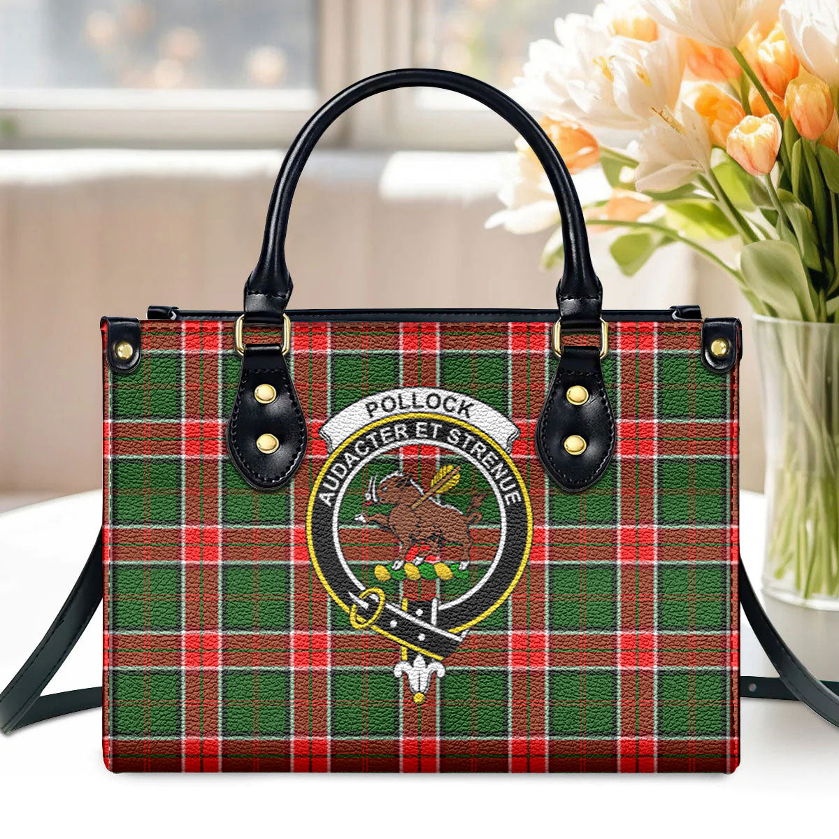 Pollock Tartan Crest Leather Handbag