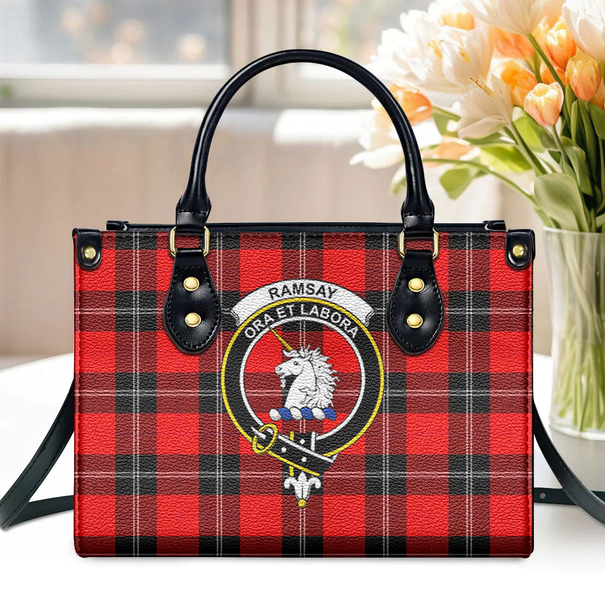 Ramsay Modern Tartan Crest Leather Handbag