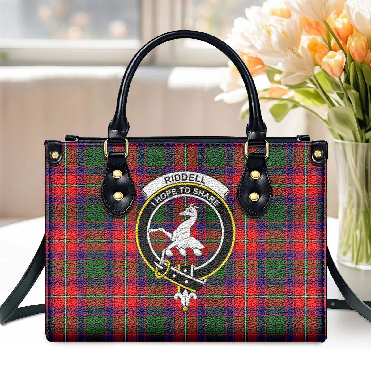 Riddell Tartan Crest Leather Handbag