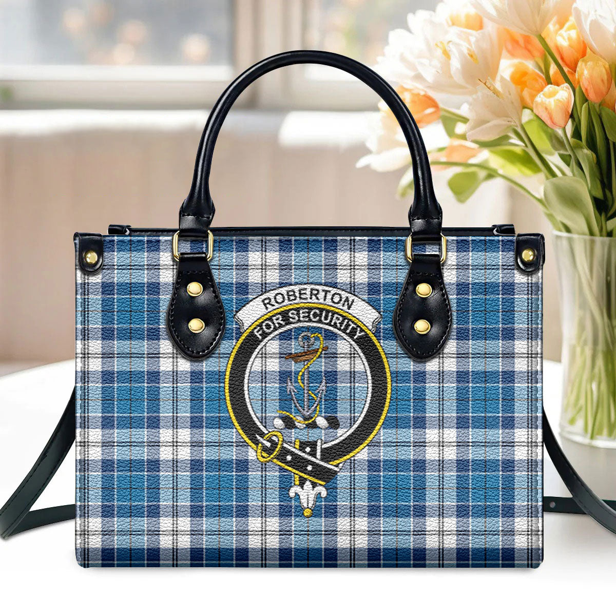 Roberton Tartan Crest Leather Handbag