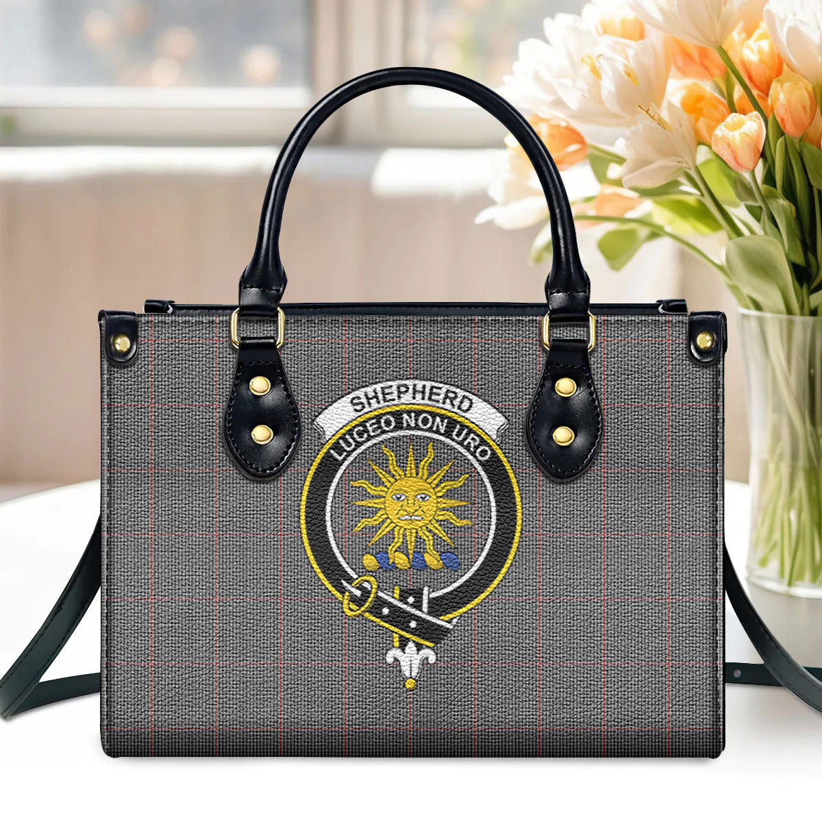 Shepherd Tartan Crest Leather Handbag