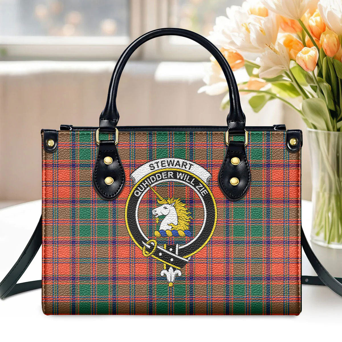 Stewart of Appin Ancient Tartan Crest Leather Handbag