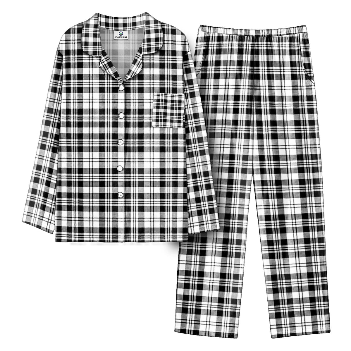 Scott Black & White Modern Tartan Pajama Set